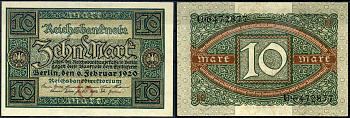 Германия 10 марок 1920 Pick 67a бумага aUNC 7547-30-2-2