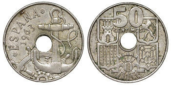 Испания 50 сентимо 1963 Франсиско Франко (1939-1975) KM 777 медно-никель 217-317