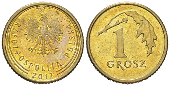 Польша 1 грош 2017 MW Y 923 сталь плакированная латунью UNC 4618-136