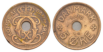 Дания 5 эре 1930 N, Кристиан X (1912-1947) KM 828 бронза 4657-246