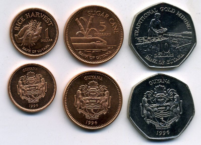 Гайана годовой набор из 3 монет (1, 5 и 10 долларов) 1996  KM 50, 51 и 52   UNC   N3-03