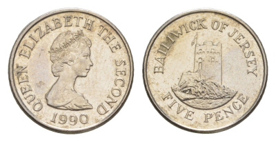 Джерси 5 пенсов 1990 башня Сеймур, Елизавета II (1952-2022) KM 56.2 медно-никель UNC 4649-335