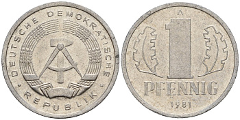 ГДР 1 пфенниг 1981 A KM 8.2 алюминий 188-148