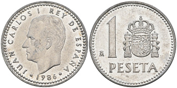Испания 1 песета 1986 M, Хуан Карлос I (1975-2014) KM 821 алюминий 4402-114