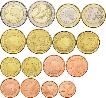 Эстония евронабор из 8 монет 2011 1, 2, 5, 10, 20, 50 евроцентов, 1 и 2 евро UNC 183-1151