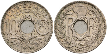 Франция 10 сантимов 1936 KM 866a, Le Franc 138.3 медно-никель 4143-1031