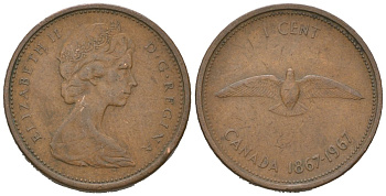 Канада 1 цент 1967 100 лет Конфедерации Канада KM 65 бронза 4608-144
