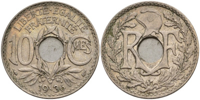Франция 10 сантимов 1936 KM 866a, Le Franc 138.3 медно-никель 4143-1031