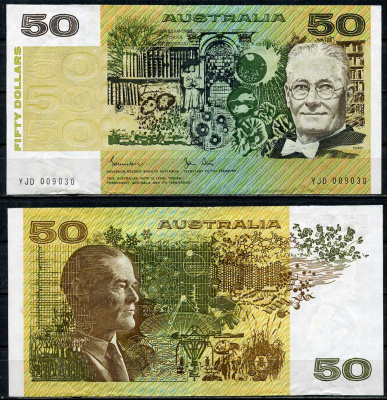 Австралия 50 долларов ND (1974-1994) Хоуард Уолтер Флори, Иан Кланис Росс, отдел космических исследований, подпись Johnston, Stone Pick 47 d  бумага   451-680-2