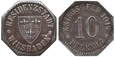 Висбаден 10 пфеннигов 1917 Funck 601.1, Men18 34104.1 железо 4119-1245