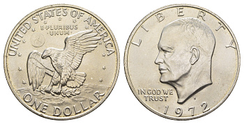 США 1 доллар 1972 S, Президент Эйзенхауэр, лунный орел KM 203a серебро BU 413-6834