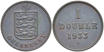 Гернси 1 дабл (дубль) 1933 KM 11 бронза 3851-1022