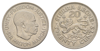 Сьерра-Леоне 20 центов 1964 Милтон Маргаи KM 20 медно-никель UNC 4610-1015
