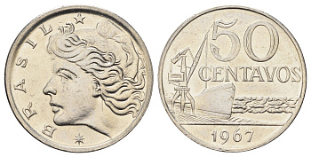 Бразилия 50 сентаво 1967 год-тип KM 580 никель UNC 4646-833