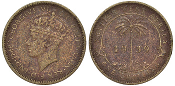 Британская Западная Африка 1 шиллинг 1939 Георг VI KM 23 никель латунь 25-1525