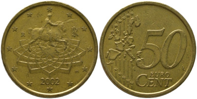 Италия 50 евроцентов 2002 R, Конная статуя Марка Аврелия KM 215 нордик 4573-852