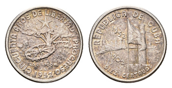Куба 10 сентаво 1952 50 лет Республике Куба KM 23 серебро aUNC 441-1133