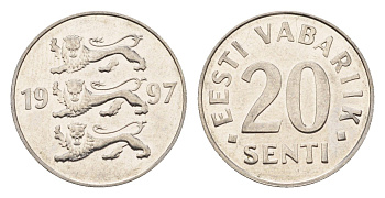 Эстония 20 сентов 1997 KM 23a сталь плакированная никелем UNC 4689-712