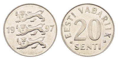 Эстония 20 сентов 1997 KM 23a сталь плакированная никелем UNC 4689-712