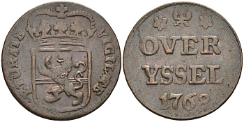 Оверэйсел (Overyssel), Нидерланды 1 дуит 1768 KM 90 медь 4575-1252