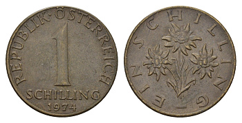 Австрия 1 шиллинг 1974 KM 2886 алюминиевая бронза 4671-635