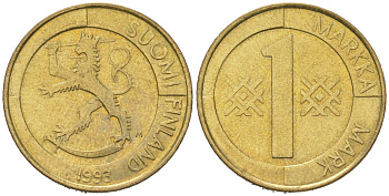 Финляндия 1 марка 1993 M KM 76 алюминиевая бронза aUNC 4577-1112