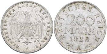 ГЕРМАНИЯ 200 МАРОК 1923 A KM 35, J. 304, Weege 22 алюминий 261-841