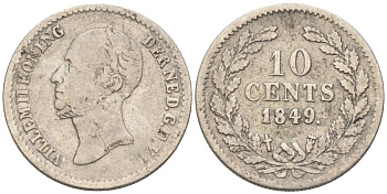 Нидерланды 10 центов 1849 с точкой после даты, Виллем II (1840-1849) KM 75 серебро 4576-822