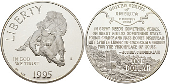США 1 доллар 1995 S, гражданская война в США KM 255 серебро PROOF 1091-7-64
