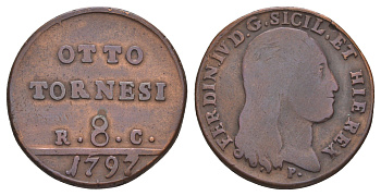 Неаполь 8 торнези 1797 KM 216 медь 1518-1715