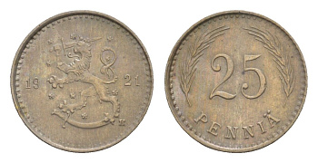 Финляндия 25 пенни 1921 KM 25 медно-никель 4658-854