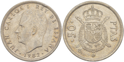 ИСПАНИЯ 50 ПЕСЕТ 1982 ХУАН КАРЛОС I ( 1975-) KM 825 медно-никель 4185-942