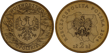Польша 2 злотых 2004 MW, серия польские воеводства, Опольское воеводство KM 607 нордик UNC 4676-215