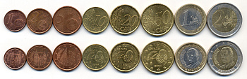 Испания евронабор из 8 монет 1999-2002 1, 2, 5, 10, 20, 50 евроцентов, 1 и 2 евро KM 1040, 1041, 1042, 1043, 1044, 1045, 1046, 1047 N4-17