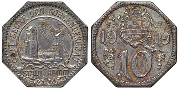 Германия, Хамм 10 пфеннигов 1919 Северный Рейн-Вестфалия, нотгельд Funck 191.13 железо 4119-1247