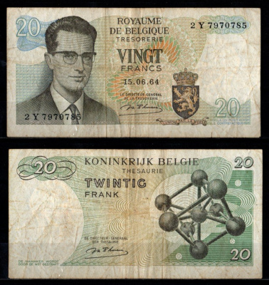 Бельгия 20 франков 1964 Pick 138 (1) бумага 8602-42-2-1