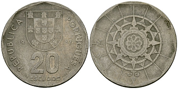 Португалия 20 эскудо 1987 KM 634 медно-никель 4120-1016
