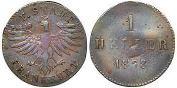 Франкфурт 1 геллер 1838 AKS 32 медь 4516-165