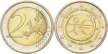 Греция 2 евро 2009 10 лет монетарной политики ЕС (EMU) и введения евро KM 227 биметалл UNC 4111-623