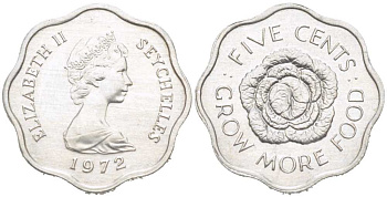 Сейшельские острова 5 центов 1972 FAO, цветок, Елизавета II KM 18 алюминий 218-1139