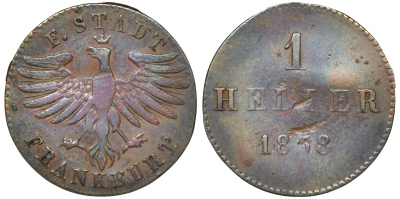 Франкфурт 1 геллер 1838 AKS 32 медь 4516-165