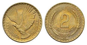 Чили 2 сентесимо 1969 KM 193 алюминиевая бронза aUNC 4643-915