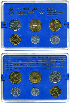 Финляндия набор из 6 монет 1986 в пластике, РУССКИЙ ТЕКСТ, тираж 1300 ЭКЗ. KM MS20 UNC 00-00