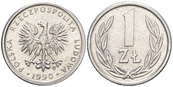 ПОЛЬША 1 ЗЛОТЫЙ 1990 MW KM 49.3 алюминий UNC 4516-621