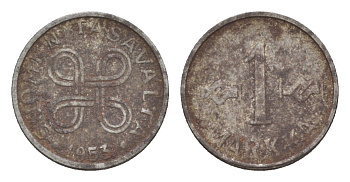 Финляндия 1 марка 1953 KM 36 железо 4647-428