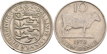 Гернси 10 пенсов 1970 Гернсийская корова KM 24 медно-никель 4583-322