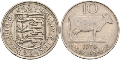Гернси 10 пенсов 1970 Гернсийская корова KM 24 медно-никель 4583-322