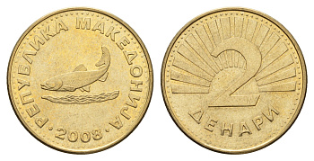 Македония 2 денара 2008 KM 3 латунь aUNC 4688-853