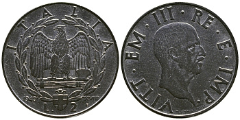ИТАЛИЯ 2 ЛИРЫ 1940 R, ВИКТОР ИМАНУИЛ III, НЕ МАГНИТНАЯ KM 78а нержавеющая сталь 54-2613