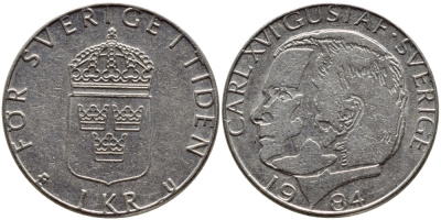 Швеция 1 крона 1984 Карл XVI Густав (1973- ) KM 852a медно-никель 4397-1133
